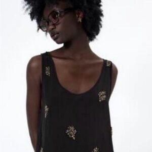 Zara Black Embellished Sleeveless Tank Top Limited Edition
